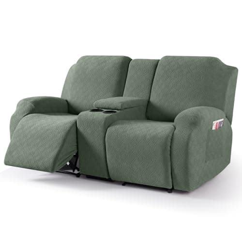 VANSOFY Jacquard Stretch Reclining Sofa Cover for 2 Seat with Console (Dark Gray) — Green