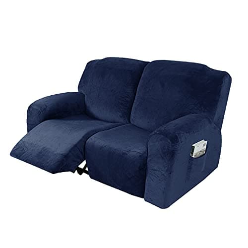 Navy Velvet Recliner Loveseat Cover, Stretch Reclining Slipcover