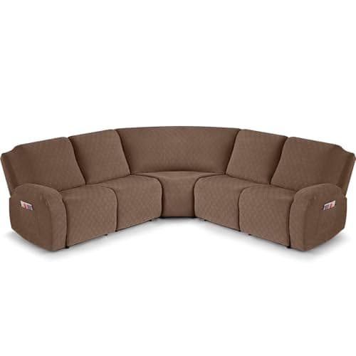 VANSOFY Large Reclining Sectional Sofa Covers, Light Gray — Light Coffee