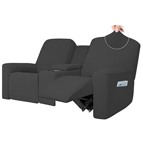 Dark Gray 1 Piece Stretch Reclining Loveseat Slipcover with Middle Console and Storage