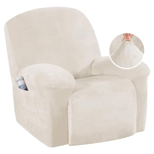 H.VERSAILTEX Ivory Velvet Recliner Chair Cover Washable Protection