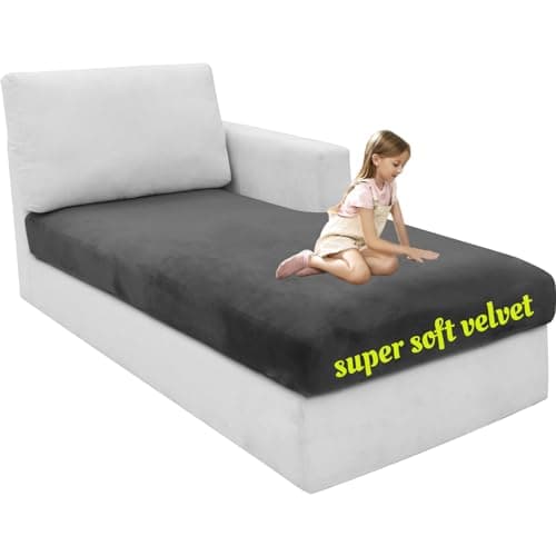 MAXIJIN Velvet Chaise Cover for L Shaped Sofa with Elastic Bottom (Gray)