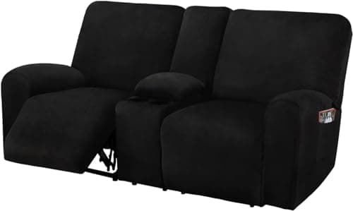 ULTICOR Dark Grey 8-Piece Velvet Reclining Loveseat Cover — Black