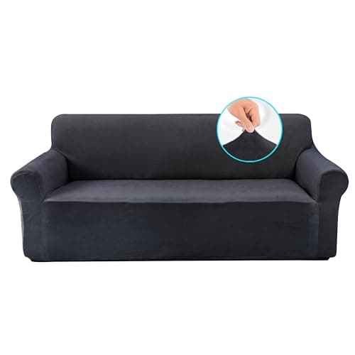 U-NICE HOME Velvet Sofa Covers for 3 Cushion Couch (Large, Dark Grey)