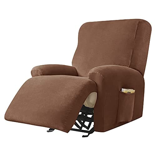 Green Ultra Soft Velvet Recliner Chair Covers 4-Piece Set — Brown