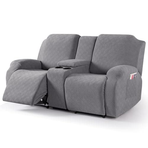 VANSOFY Jacquard Stretch Reclining Sofa Cover for 2 Seat with Console (Dark Gray) — Light Gray