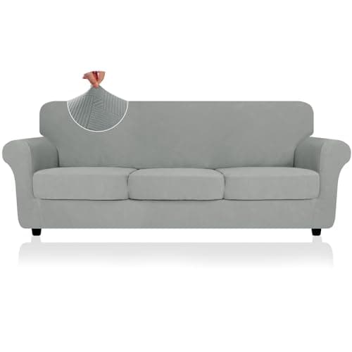 Super Stretch Dark Grey Sofa Covers for 3 Cushion Couch (71"-91") — 2025 Light Gray