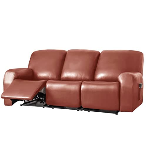 Dark Coffee 2 Seat Waterproof Faux PU Leather Recliner Loveseat Slipcover — Orange