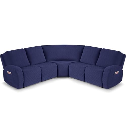 VANSOFY Large Reclining Sectional Sofa Covers, Light Gray — Navy Blue