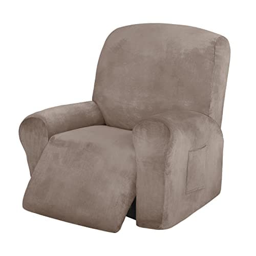 Taupe Velvet Recliner Chair Cover 4 Piece Stretch Slipcover