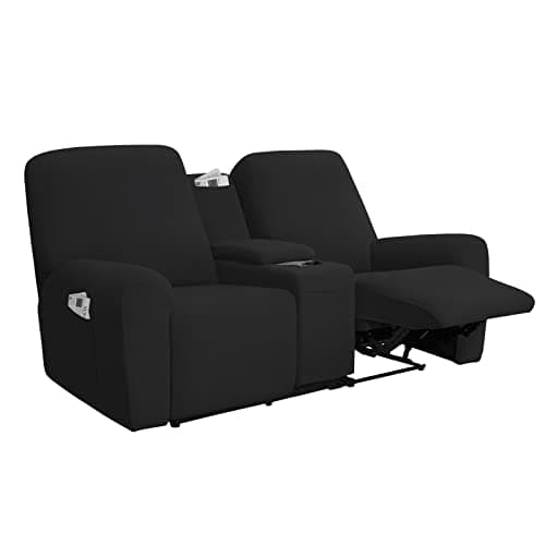 Chocolate Soft Fleece Recliner Loveseat Cover with Storage Chocolate — Black