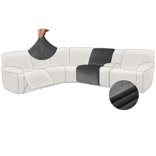 Dark Gray Stretchable Velvet Sectional Couch Cover Set (2-Piece, 1 Seat)