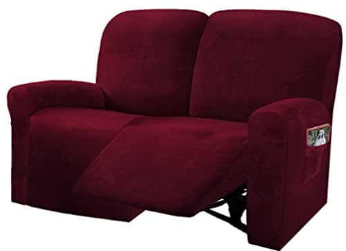 ULTICOR 6-Piece Velvet Reclining Love Seat Slipcover (Dark Grey) — Burgundy - Wine