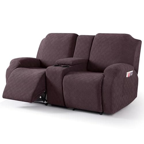 VANSOFY Jacquard Stretch Reclining Sofa Cover for 2 Seat with Console (Dark Gray) — Chocolate