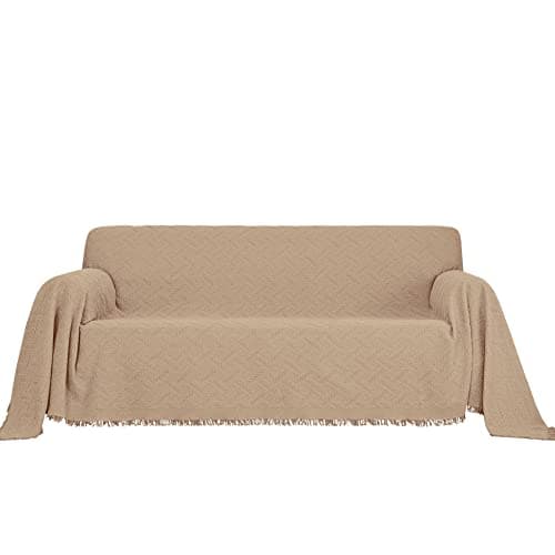 MYSKY HOME XX-Large Grey Geometrical Sofa Slipcover for 3 Cushion Couch — Khaki