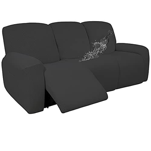 Dual Waterproof 100% Stretch Recliner Sofa Cover, 8-Piece Jacquard Slipcover (Dark Gray, 3 Seat Sofa)