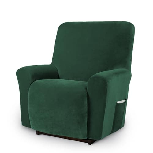 AZON Velvet Stretch Recliner ChairCover, 1-Piece Washable, Elastic Protector — Blackish Green