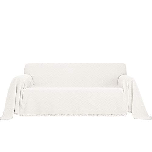 MYSKY HOME XX-Large Grey Geometrical Sofa Slipcover for 3 Cushion Couch — White