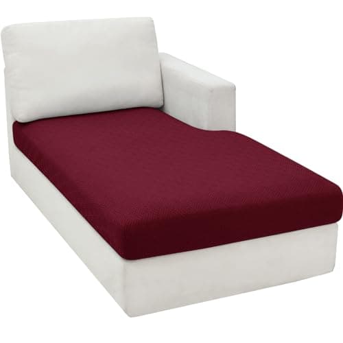 Light Gray L-Shaped Chaise Lounge Couch Cover Universal Fit Elastic Bottom Protection — Wine Red