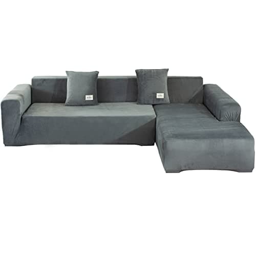 Stretch Anti-Slip L-Shaped Sectional Couch Covers, 2 Pcs for 3+3 Seaters — Grey B