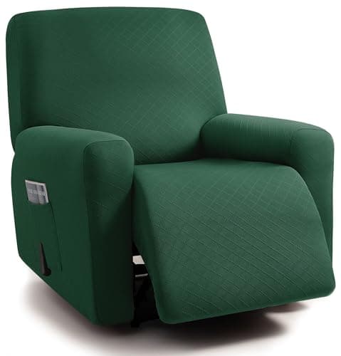 ULTICOR Squared Jacquard Design 3 Seater Recliner Sofa Covers, Dark Grey — Retro Green