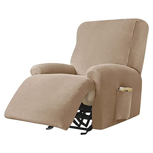 Green Ultra Soft Velvet Recliner Chair Covers 4-Piece Set — Camel