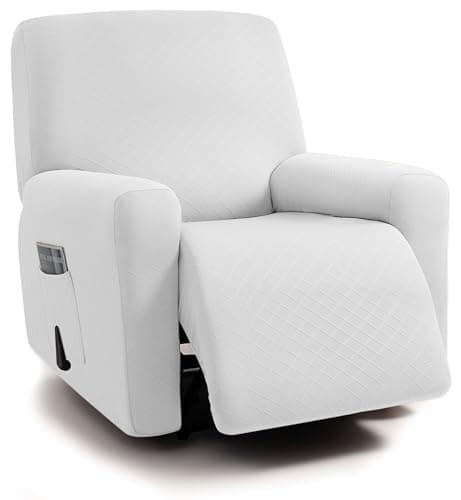 ULTICOR Squared Jacquard Design 3 Seater Recliner Sofa Covers, Dark Grey — White
