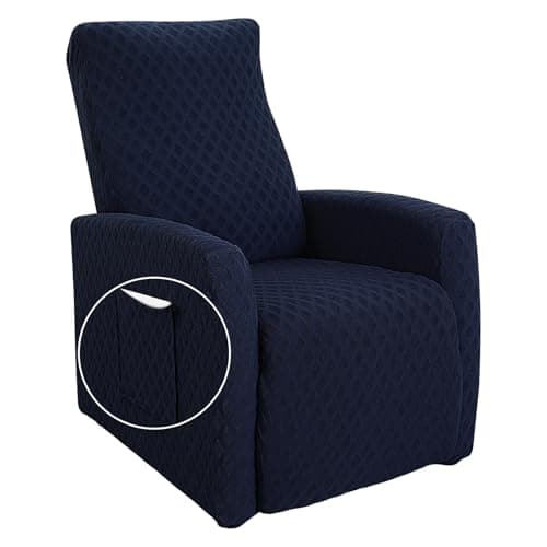 Jacquard Recliner Chair Cover, Taupe, Recliner Protector with Pocket — Jacquard 3-navy Blue