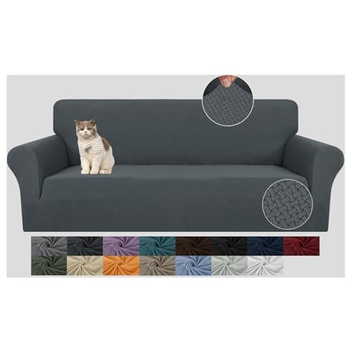 JIVINER Stretch Couch Cover, Dark Gray, 71"-91", 3 Cushion Sofa, Pet Friendly