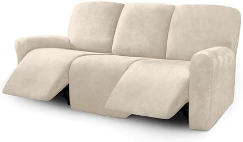 ULTICOR Velvet 3 Seater Recliner Sofa Covers, Light Grey — Ivory