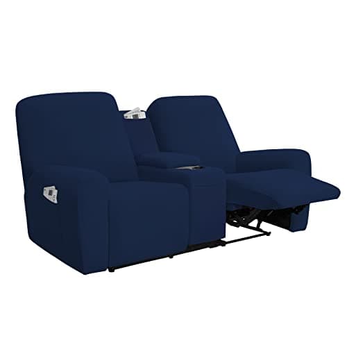 Chocolate Soft Fleece Recliner Loveseat Cover with Storage Chocolate — Navy