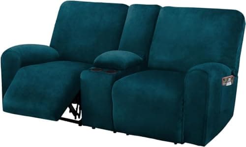 ULTICOR Dark Grey 8-Piece Velvet Reclining Loveseat Cover — Deep Teal