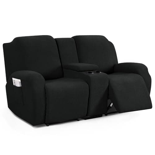 TAOCOCO Stretch Reclining Loveseat Cover, Black Jacquard Pattern