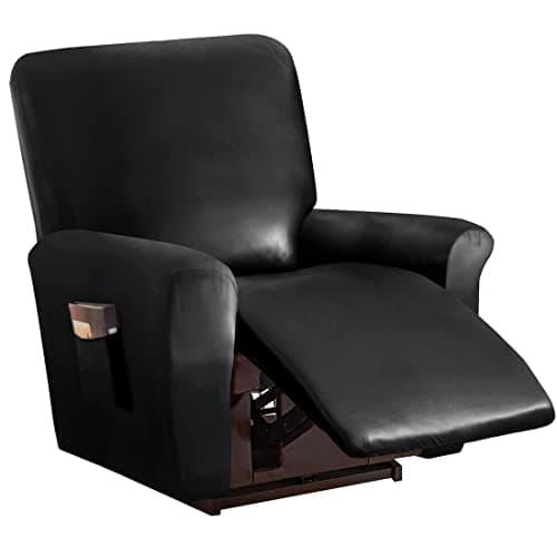 Dark Coffee 2 Seat Waterproof Faux PU Leather Recliner Loveseat Slipcover — Black
