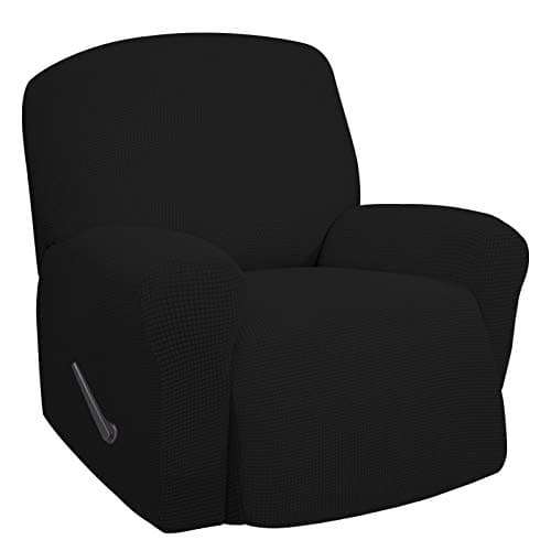Oversized Recliner Stretch Sofa Slipcover, Dark Gray, Elastic Bottom — Black