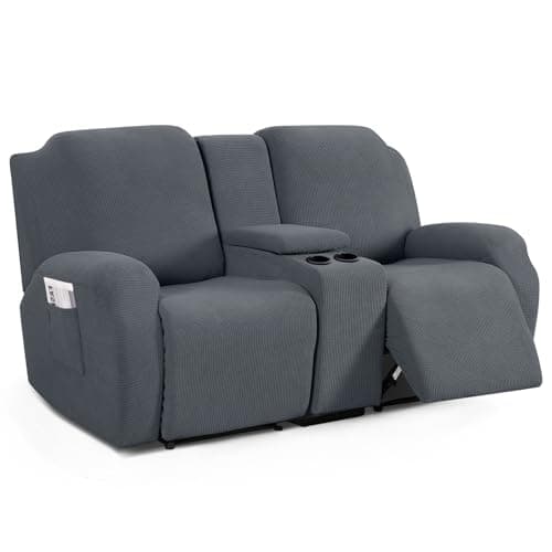 TAOCOCO Stretch Reclining Loveseat Cover, Grey Jacquard Pattern