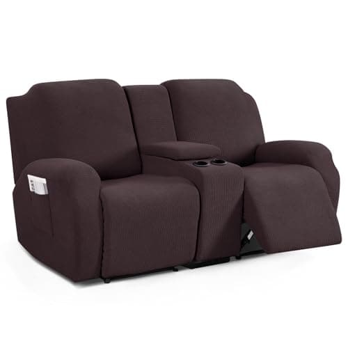 TAOCOCO Stretch Reclining Loveseat Cover, Chocolate Jacquard Pattern