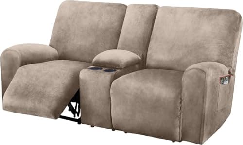 ULTICOR Dark Grey 8-Piece Velvet Reclining Loveseat Cover — Taupe