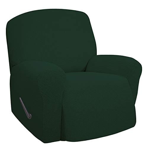 Oversized Recliner Stretch Sofa Slipcover, Dark Gray, Elastic Bottom — Dark Green