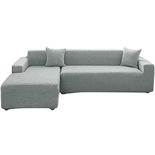 Wear-Resistant L-Shaped Couch Cover, Dark Gray B-Leaves, 2pcs + Pillowcases — B-leaves Green