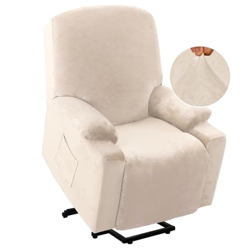 H.VERSAILTEX Grey Soft Velvet Electric Recliner Chair Cover — Ivory