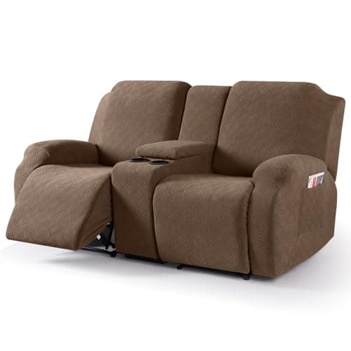 VANSOFY Jacquard Stretch Reclining Sofa Cover for 2 Seat with Console (Dark Gray) — Coffee