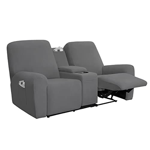 Chocolate Soft Fleece Recliner Loveseat Cover with Storage Chocolate — Grey