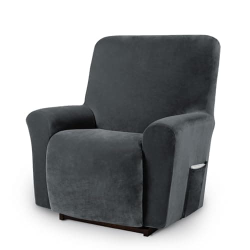 AZON Velvet Stretch Recliner ChairCover, 1-Piece Washable, Elastic Protector — Charcoal