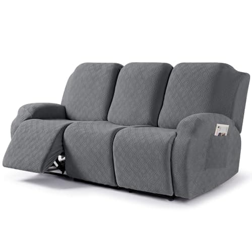 VANSOFY Dark Gray 3-Piece Stretch Recliner Couch Cover with Pockets