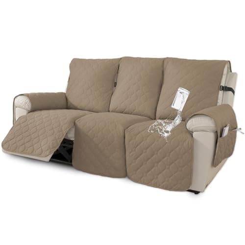 100% Waterproof Non-Slip Recliner Sofa Cover, Pet & Wine Protection (Beige, Loveseat) — Khaki