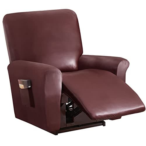 Dark Coffee 2 Seat Waterproof Faux PU Leather Recliner Loveseat Slipcover — Wine Red