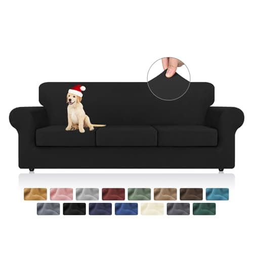 KEKUOU 4-Piece Stretch Sofa Covers for 3 Cushion Couch, Pet-Friendly and Washable (Sofa, Black)