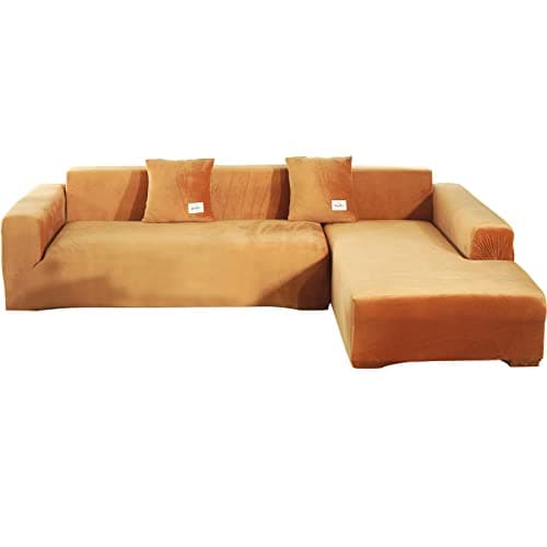 Stretch Anti-Slip L-Shaped Sectional Couch Covers, 2 Pcs for 3+3 Seaters — Orange B