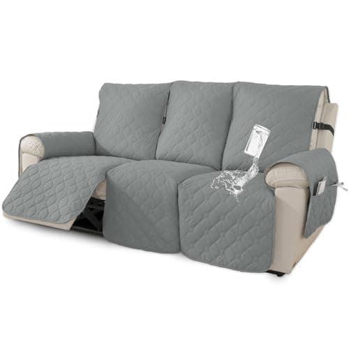 100% Waterproof Non-Slip Recliner Sofa Cover, Pet & Wine Protection (Beige, Loveseat) — Light Grey